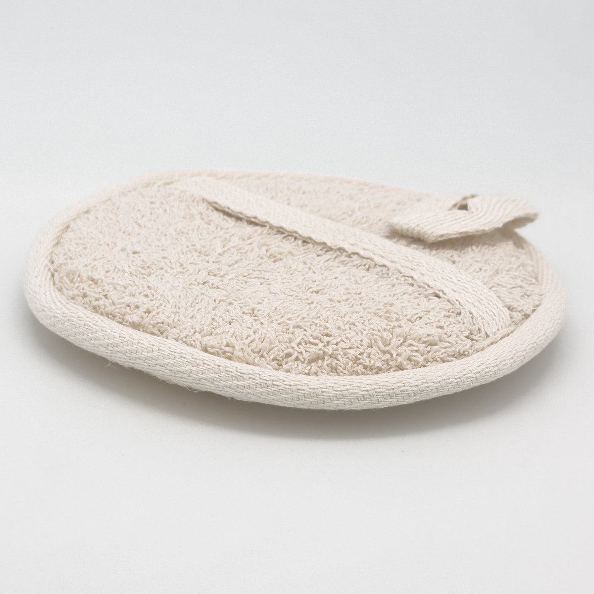 Round Loofah Pad with Cotton Terry Back and Hand Strap