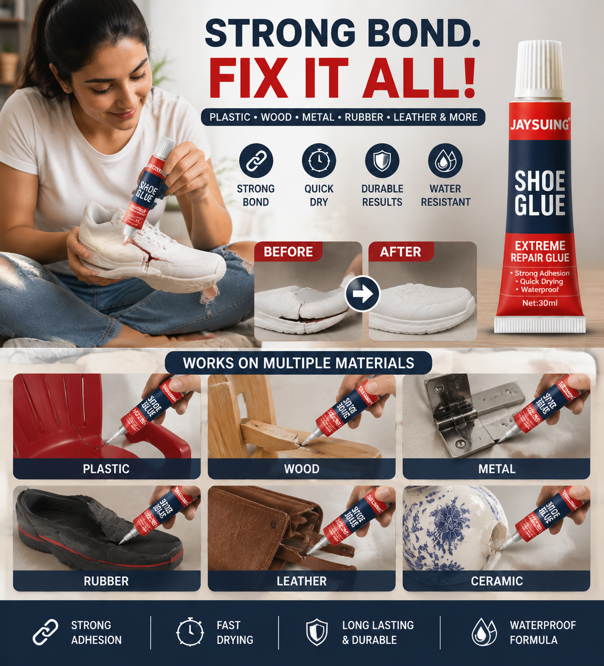 🔥 Waterproof Multipurpose Instant Bonding Glue For all Surfaces🔗💧